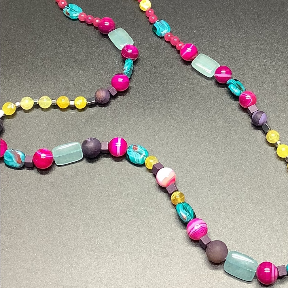 Purple and Yellow Agate Beaded Boho Necklace - Picture 5 of 11